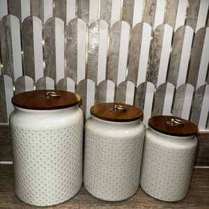 Better Homes And Gardens White Ceramic Canister Set with Brown Lids